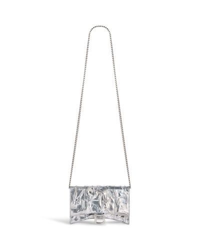 Balenciaga Hourglass Wallet On Chain Crushed Effect - White