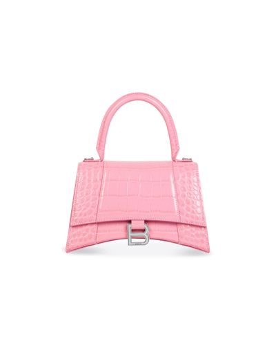 Balenciaga Hourglass kleine handtasche krokodilprägung - Pink