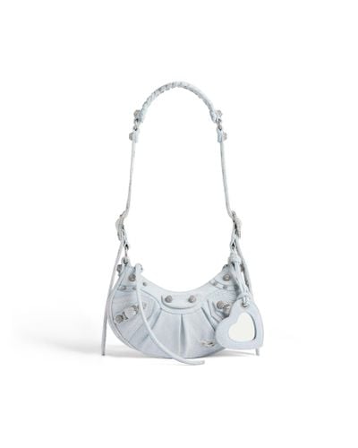 Balenciaga Le Cagole Xs Shoulder Bag Denim With Rhinestones - White
