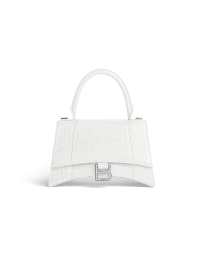 Balenciaga Hourglass Small Handbag Crocodile Embossed - White