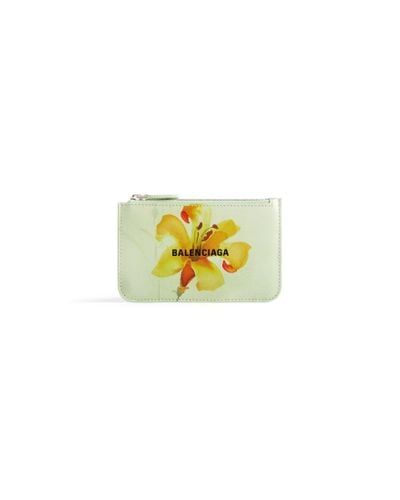 Balenciaga Cash Large Long Coin And Card Holder Lillies Print - Yellow