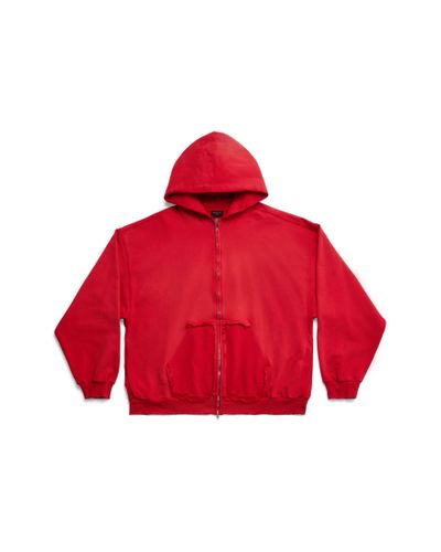 Balenciaga Tape Type Ripped Pocket Zip-Up Hoodie Large Fit Rot