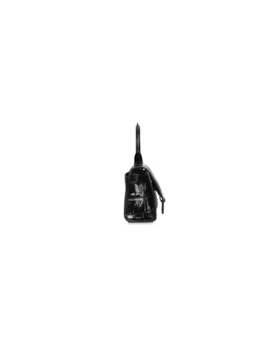 Balenciaga Hourglass Mini Handbag Crocodile Embossed - Black