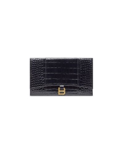Balenciaga Hourglass Flat Pouch With Flap Crocodile Embossed - Blue