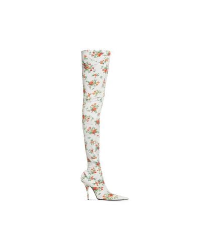 Balenciaga Knife 110mm Over-the-knee Boot Paper Crush Floral Printed - Metallic