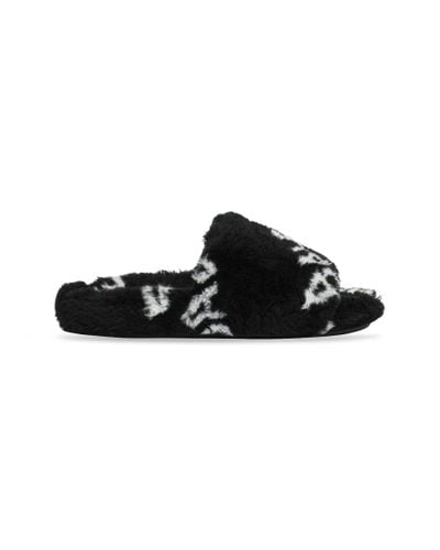 Balenciaga Furry Slide Sandal Allover Logo - Black