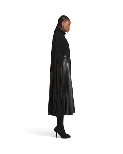 Balenciaga Pleated Leather Midi Skirt - Black