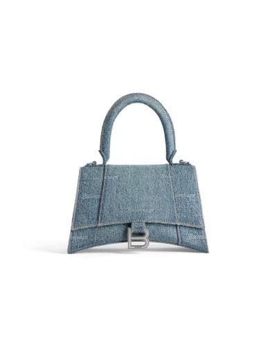 Balenciaga Hourglass Small Handbag Girly Allover Denim - Blue