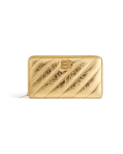 Balenciaga Crush Continental Wallet Metallized Quilted - Natural