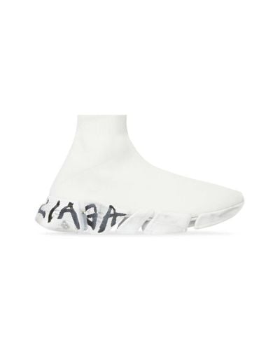 Balenciaga Speed 2.0 graffiti sneaker aus recyceltem strick - Weiß