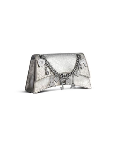 Balenciaga Crush Small Chain Bag Dirty Effect With Souvenirs And Rhinestones - White