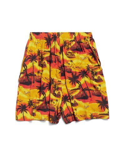 Balenciaga Hawaiian Car Pyjama Shorts - Yellow