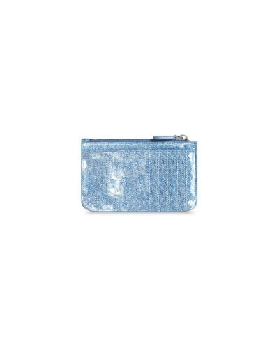 Balenciaga Cash Large Long Coin And Card Holder Denim Print - Blue