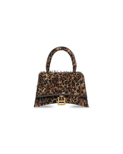 Balenciaga Hourglass Xs Handbag With Chain Embroidery Black - Brown