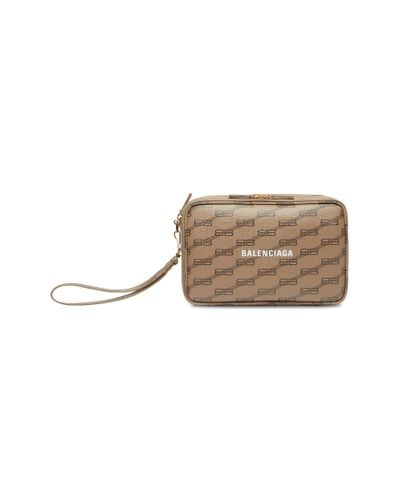 Balenciaga Signature Pouch With Handle Bb Monogram Coated Canvas - Natural