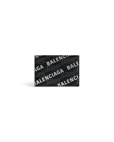 Balenciaga Signature Mini Wallet Bb Monogram Coated Canvas And Allover Logo - Black
