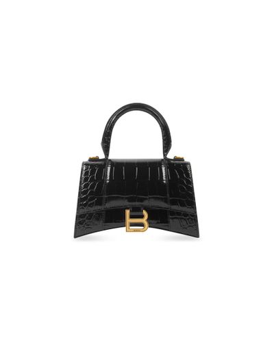 Balenciaga Hourglass Xs Handbag Crocodile Embossed - Black
