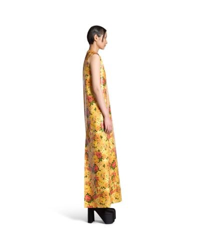 Balenciaga Faux Vinyl Floral Sleeveless Dress - Metallic