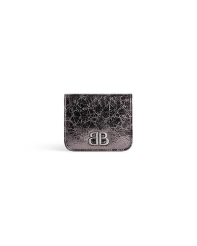 Balenciaga Monaco Flap Coin And Card Holder Metallized - Black