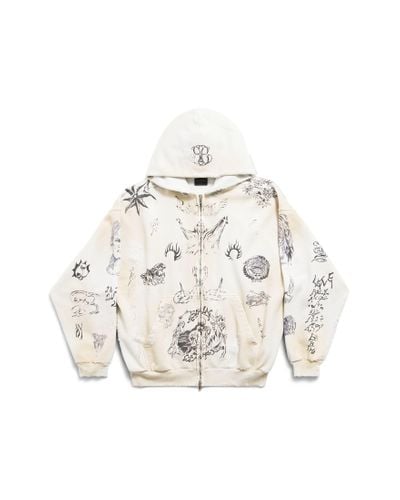 Balenciaga Tat medium fit hoodie mit reißverschluss - Weiß