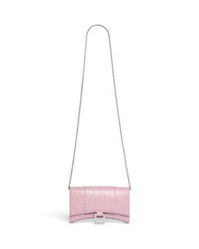 Balenciaga Hourglass brieftasche mit kette und krokodilprägung - Pink
