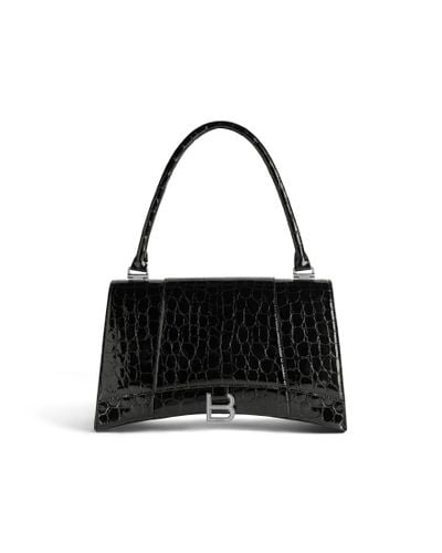 Balenciaga Hourglass hinge mittelgroße handtasche mit krokodilprägung - Schwarz