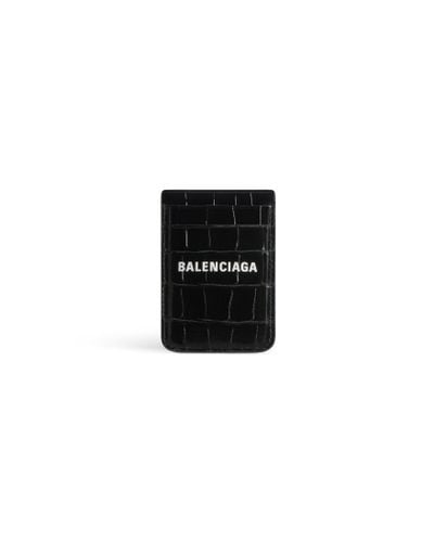 Balenciaga Cash Magnet Card Holder Crocodile Embossed - Black