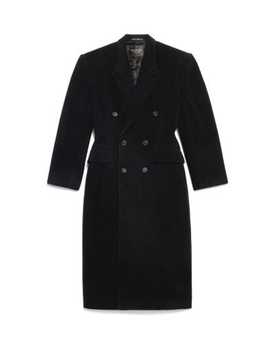Balenciaga Cinched Double-breasted Wool Coat - Black