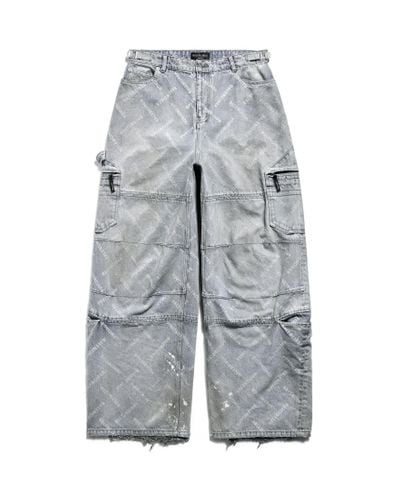 Balenciaga Bal Diagonal Allover Cargo Pants - Gray