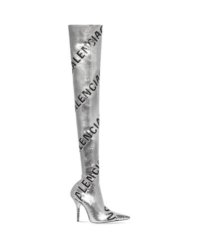 Balenciaga Knife 110mm Over-the-knee Allover Logo - Metallic