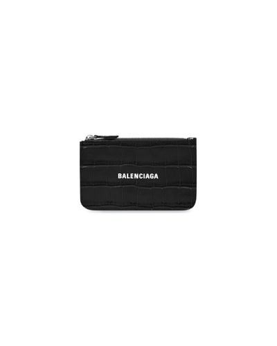 Balenciaga Cash Large Long Coin And Card Holder Crocodile Embossed - Black