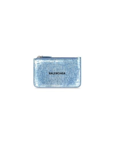 Balenciaga Cash Large Long Coin And Card Holder Denim Print - Blue