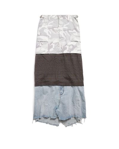 Balenciaga Grayscale Camo Maxi Layered Cargo Skirt - Grey