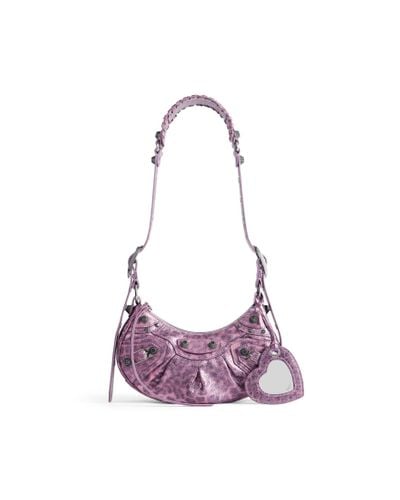 Balenciaga Le Cagole Xs Shoulder Bag Metallized With Leopard Print - Purple
