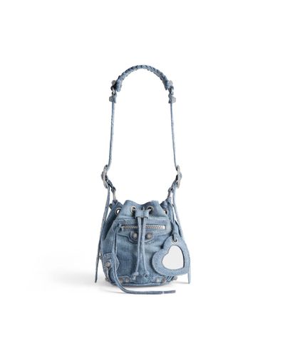 Balenciaga Le Cagole Xs Bucket Bag Denim With Rhinestones - Blue