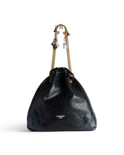 Balenciaga Crush Medium Tote Bag Dirty Effect With Souvenirs - Black