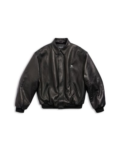 Balenciaga Logo-debossed Leather Bomber Jacket - Black