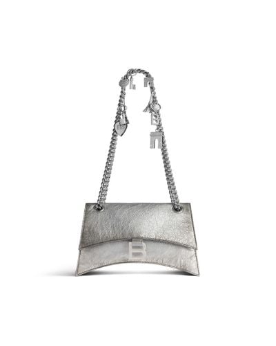 Balenciaga Crush Small Chain Bag Dirty Effect With Souvenirs And Rhinestones - White