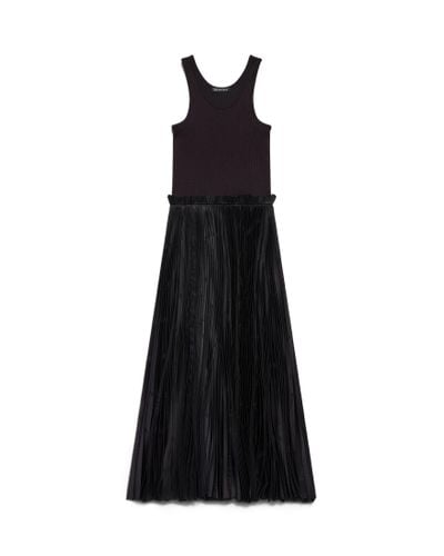 Balenciaga Bal Diagonal Allover Hybrid Tank Top Pleated Dress - Black