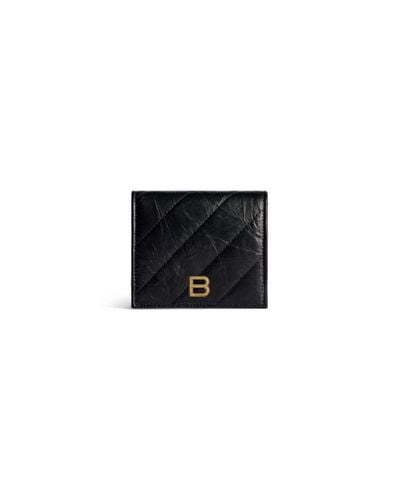 Balenciaga Crush Flap Coin And Card Holder Quilted - Black