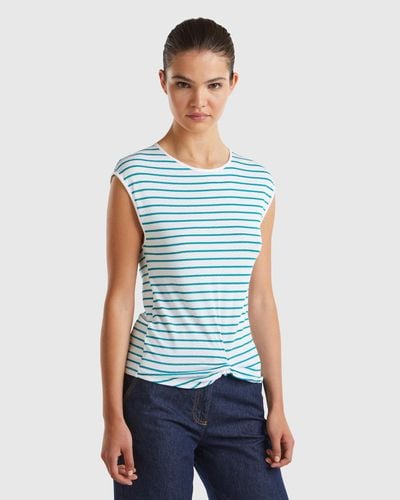 Benetton Striped T-shirt With Knot - Blue