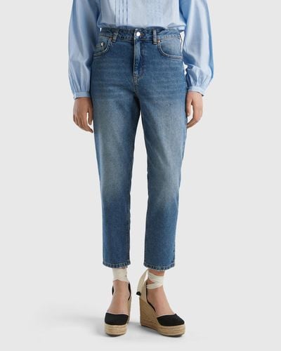 Benetton Cropped High-waisted Jeans - Blue