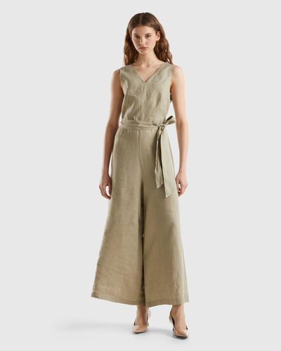 Benetton Jumpsuit In Pure Linen - Black