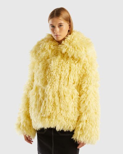 Benetton Short Coat In Faux Fur - Yellow