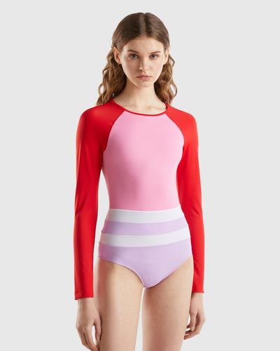 Benetton Maillot De Bain À Manches Longues En Econyl® - Rouge