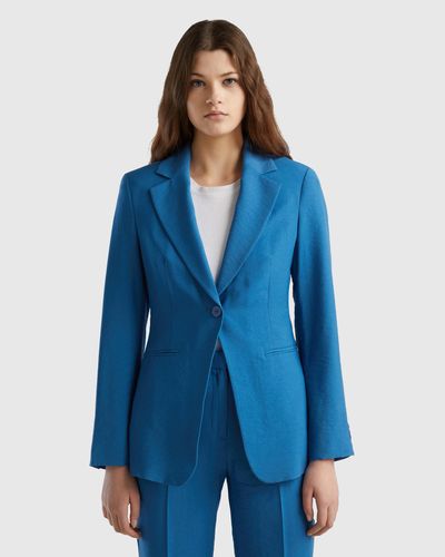 Benetton Blazer Fluido Entallado - Azul