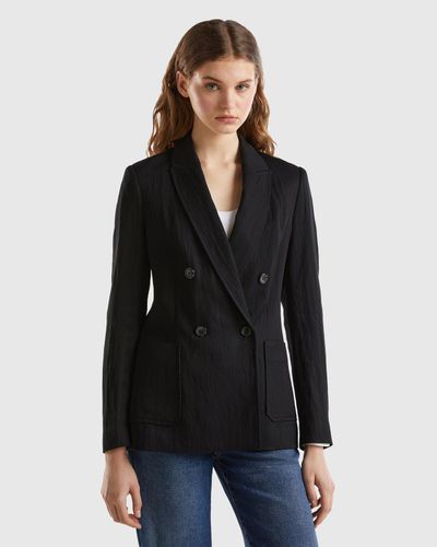 Benetton Double-breasted Blazer In Sustainable Viscose Blend - Black