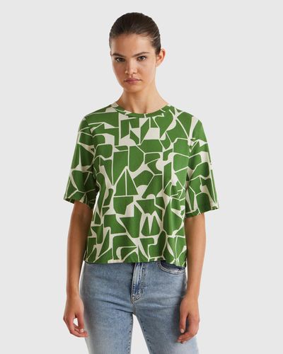 Benetton T-shirt With Geometric Pattern - Green