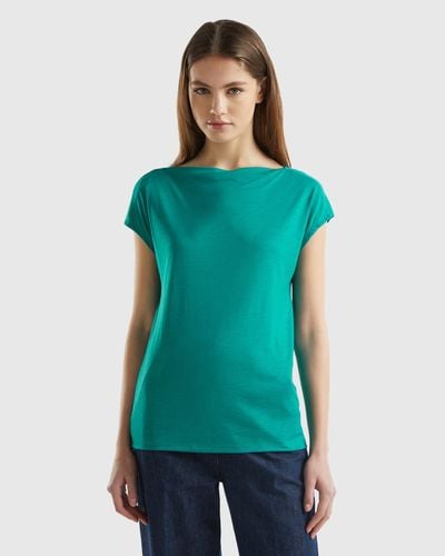 Benetton Kurzärmeliges T-shirt Aus Nachhaltiger Viskose - Blau