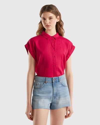 Benetton Boxy Fit Shirt In Pure Linen - Red